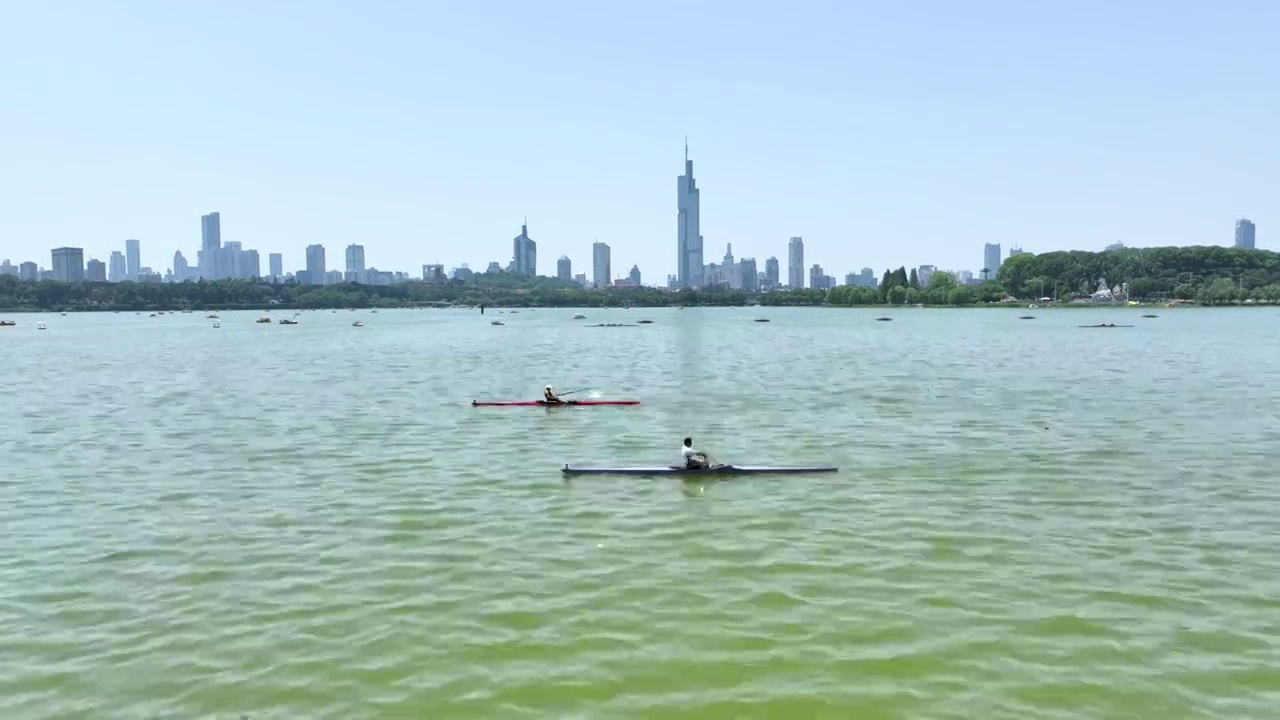 南京玄武湖水上运动赛艇比赛视频素材