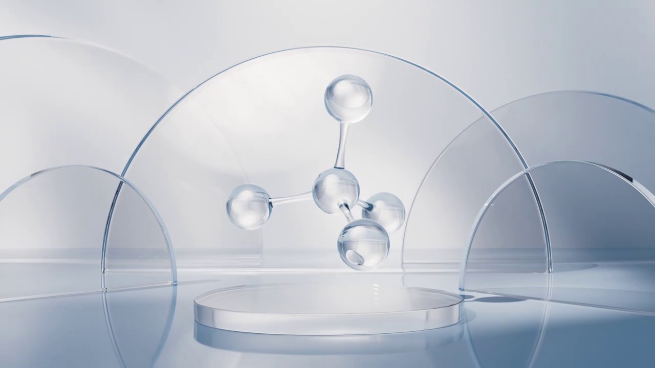 透明分子生物科技护肤品概念3D渲染视频素材