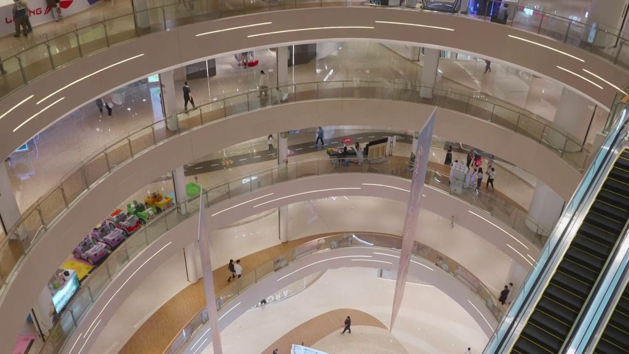 商场购物中心内部高视角俯视楼层局部视频素材