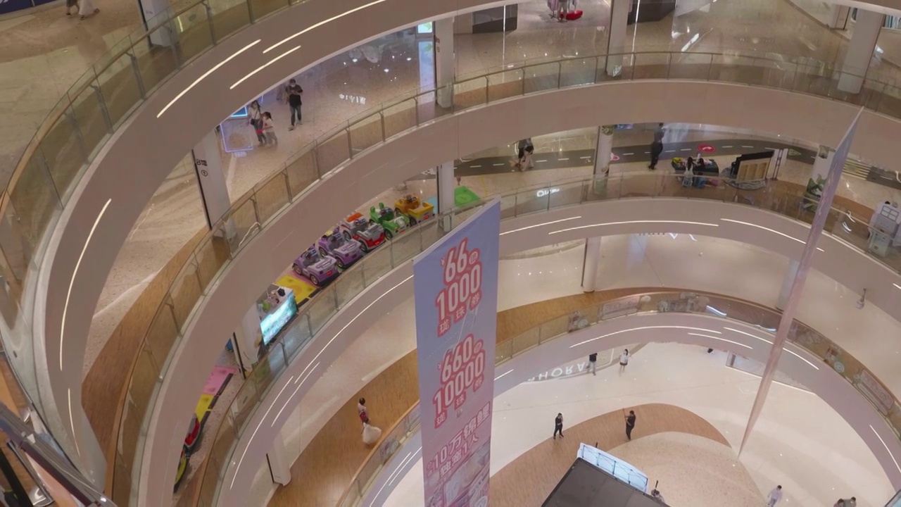 商场购物中心内部高视角俯视楼层局部视频素材