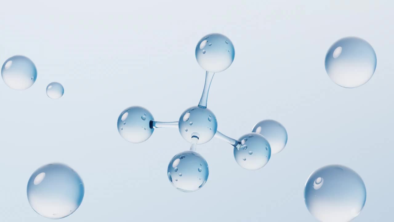 蓝色透明分子与水珠3D渲染视频素材