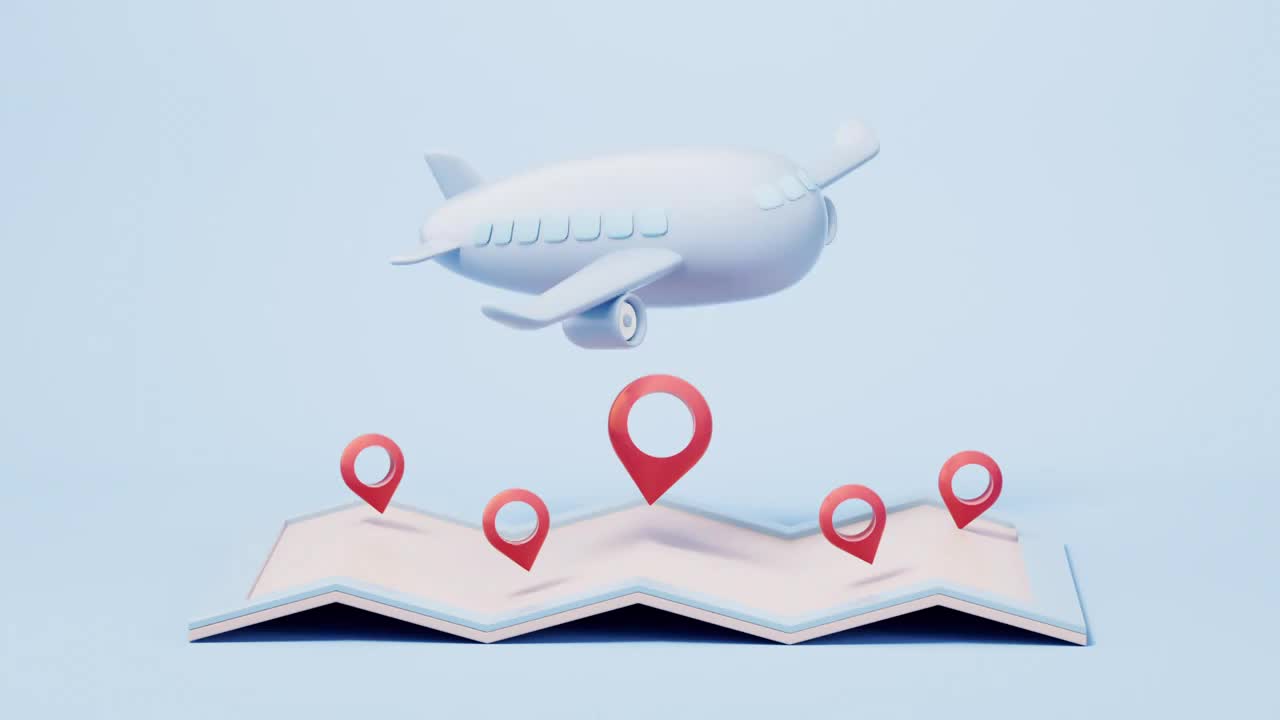 飞机与地图导航循环动画3D渲染视频素材