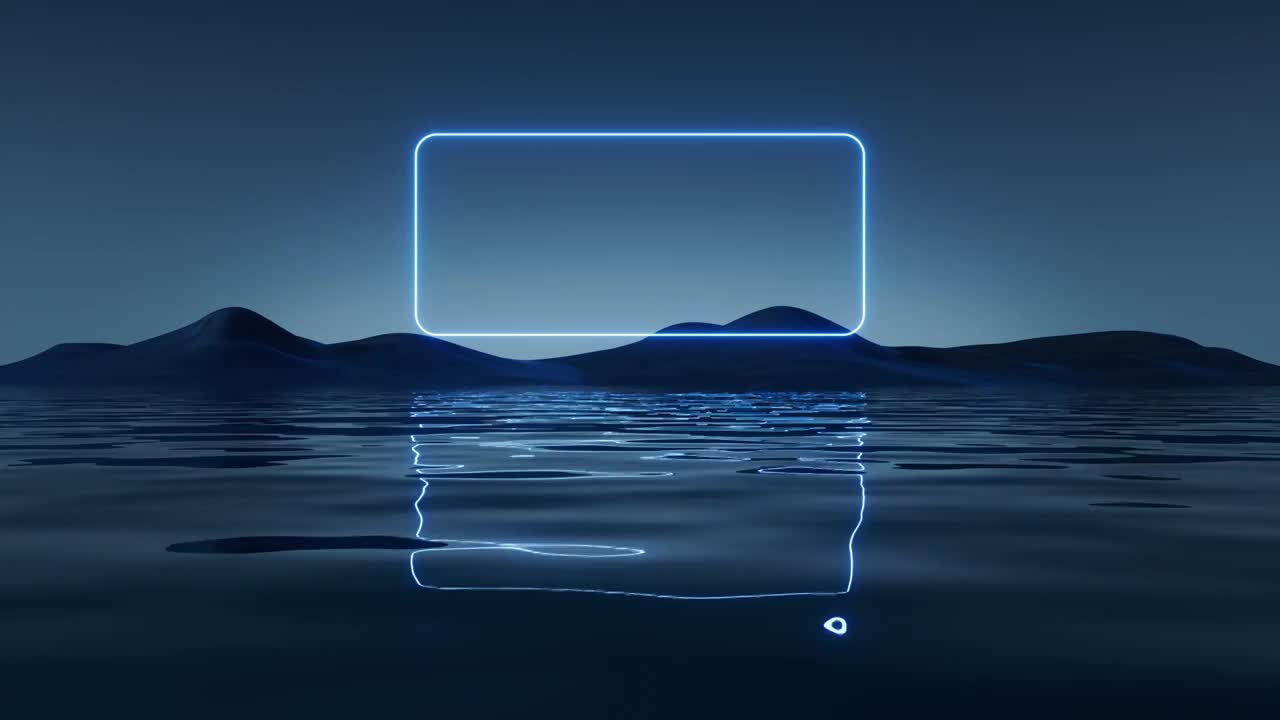 水面上的霓虹灯光线条3D渲染视频素材