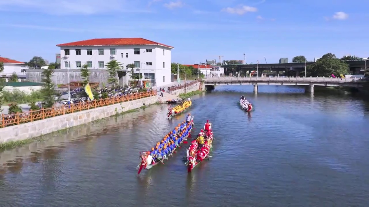 潮汕传统划龙舟航拍视频素材
