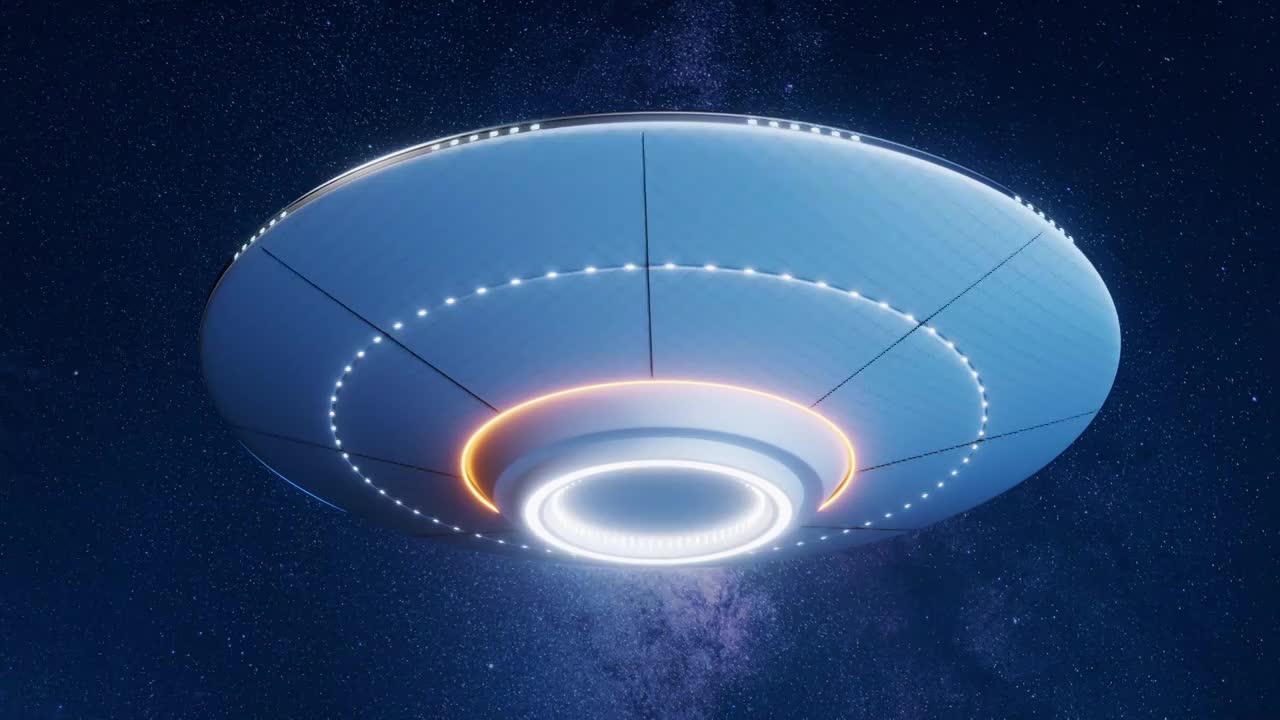 UFO与外太空星球背景3D渲染视频素材