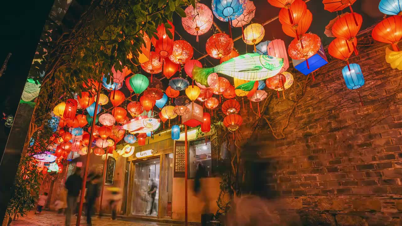 南京老门东景点游客观赏春节红灯笼视频素材