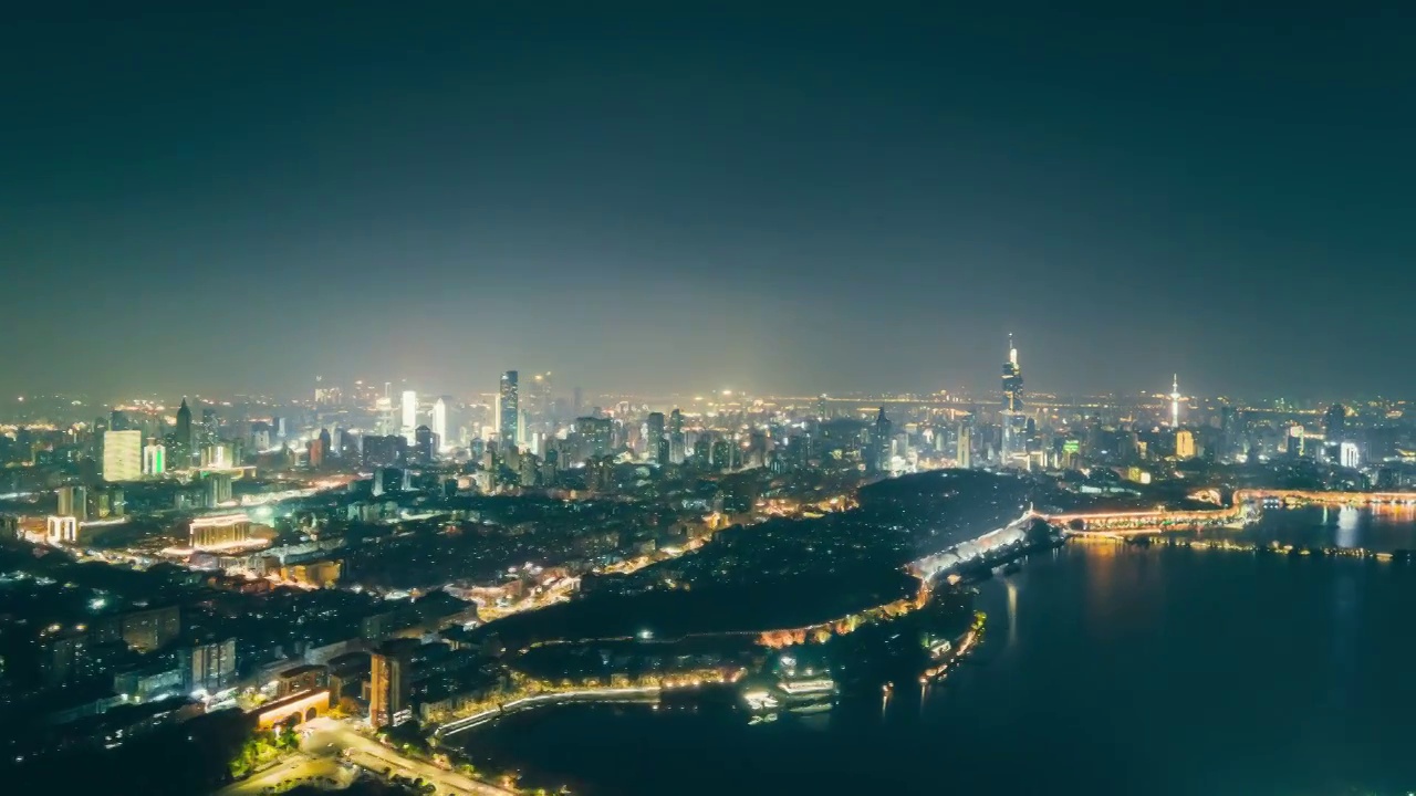 南京玄武湖与城市夜景航拍延时视频素材