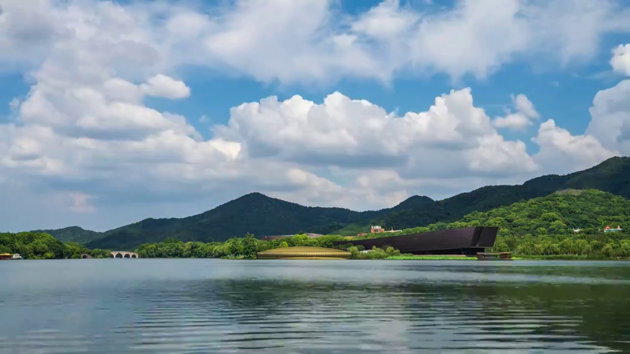 杭州湘湖跨湖桥风光视频下载