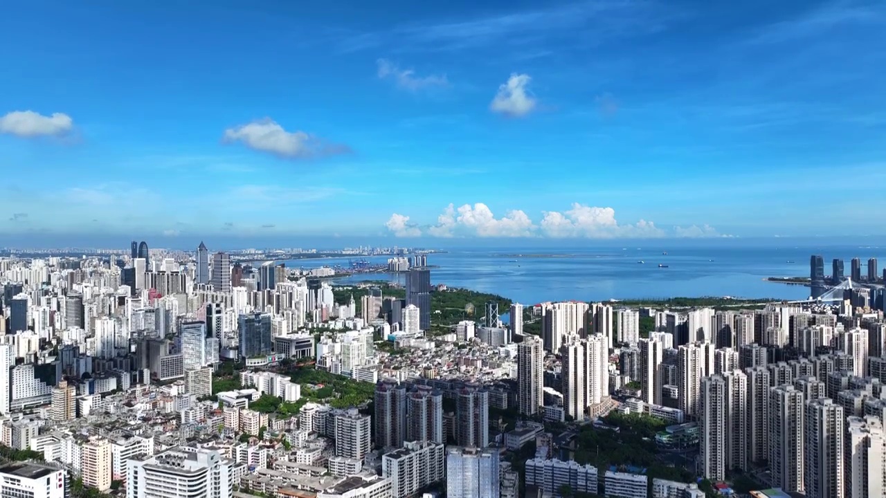 航拍海南省海口市龙华区城市风光视频素材