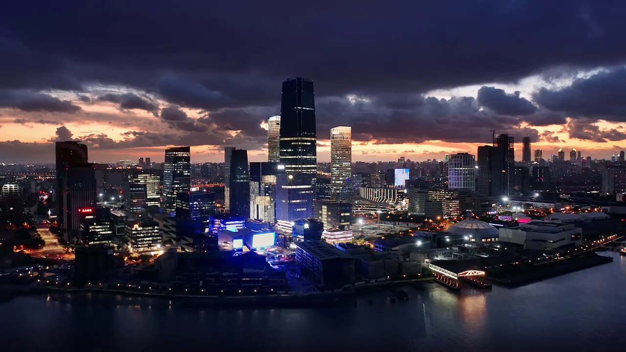 航拍上海滨江两岸城市CBD建筑群夜景视频素材