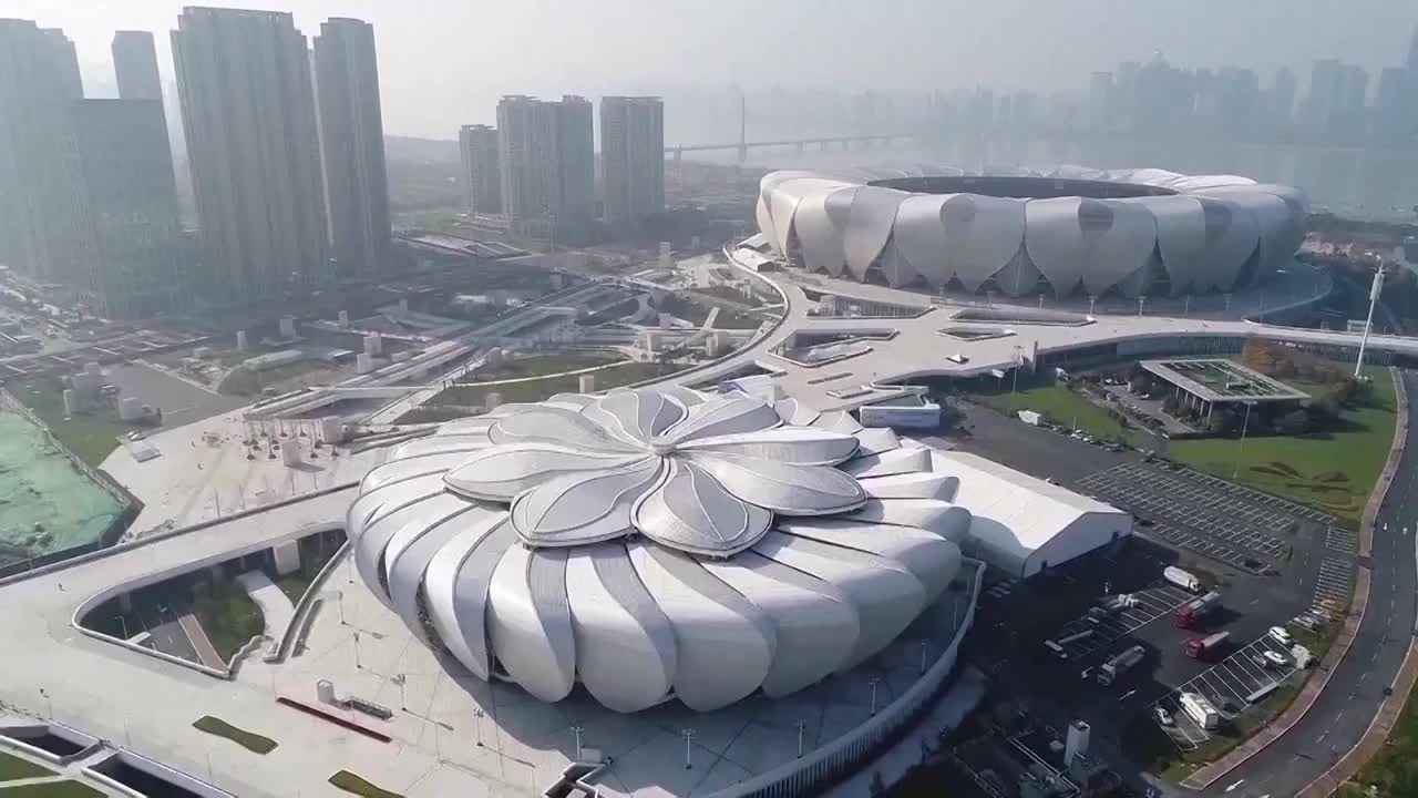 中国浙江杭州亚运会场馆奥体中心航拍（选编）视频下载