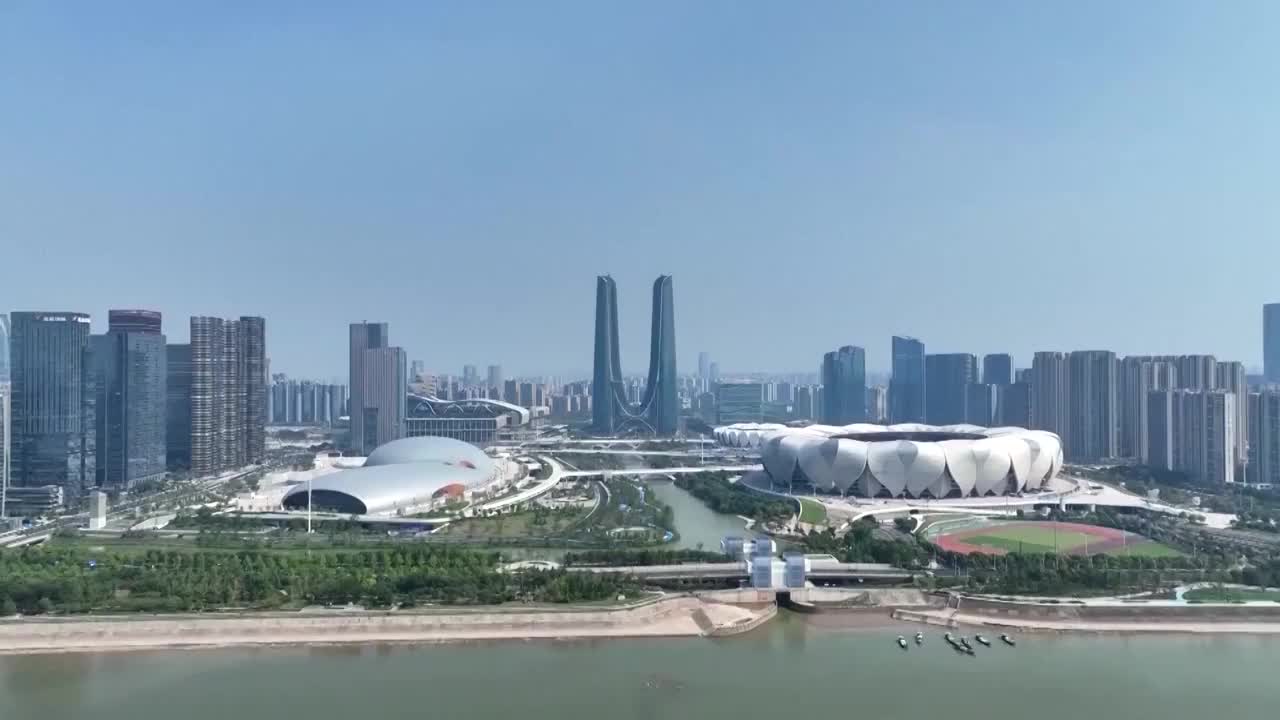 中国浙江杭州亚运会场馆奥体中心航拍（选编）视频下载
