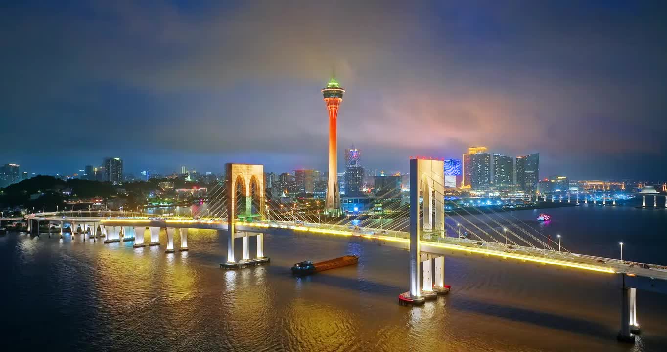 航拍中国澳门城市天际线无商标广告创意视频视频素材
