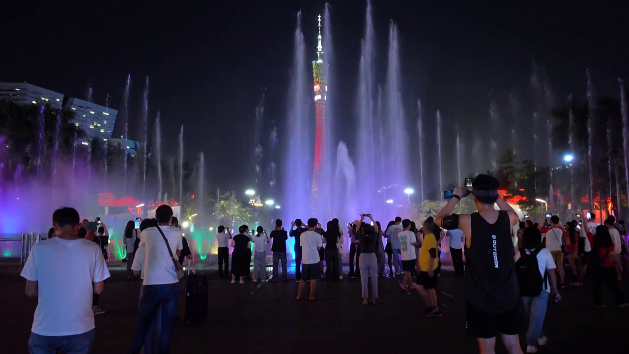 广州花城广场喷泉夜景广州塔夜景广州城市夜景视频下载