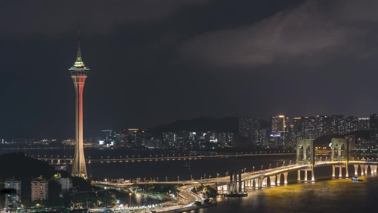 中国澳门旅馆观光塔烟花延时视频素材