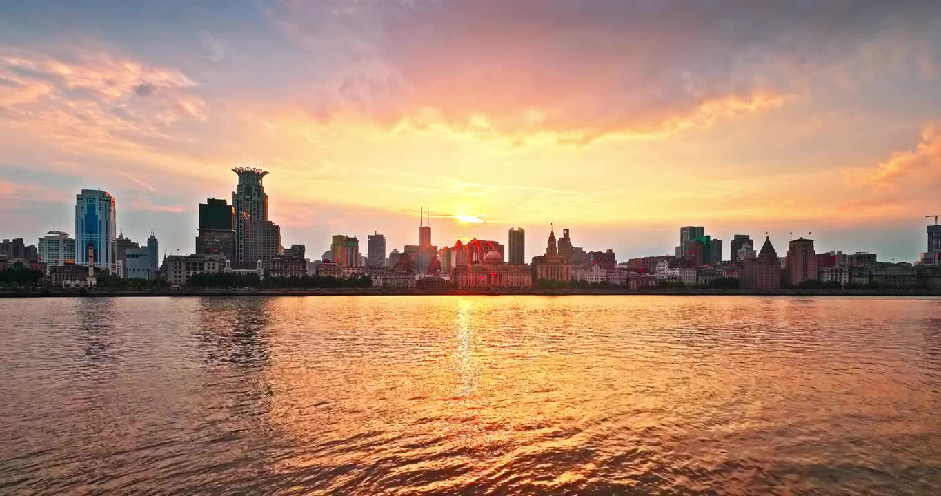 中国上海黄昏时外滩建筑群风景无建筑商标视频素材