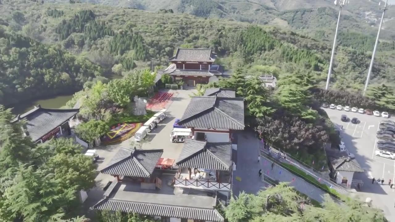 中国山东济南红叶谷景区入口航拍视频下载