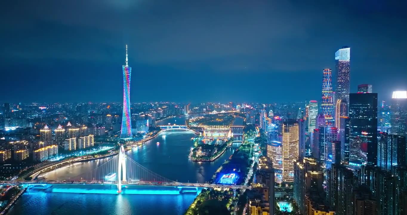 中国广州金融区天际线夜景无建筑商标创意视频视频下载