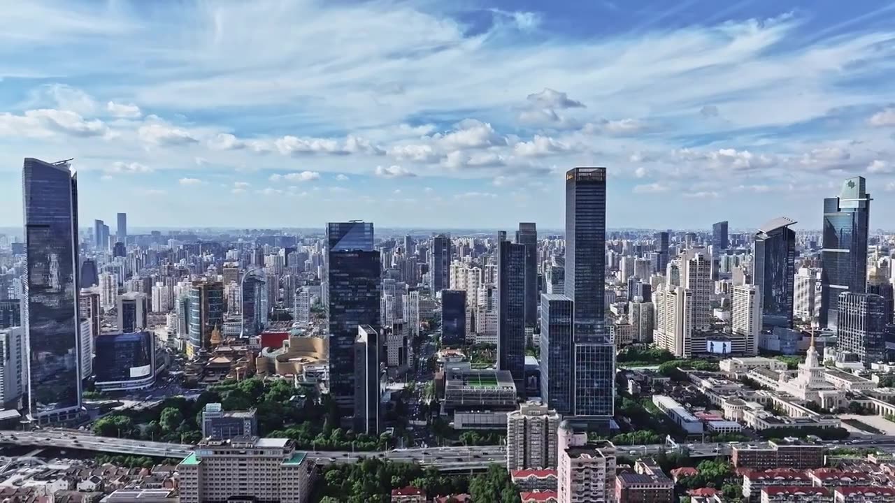 航拍上海静安中央商务区视频素材