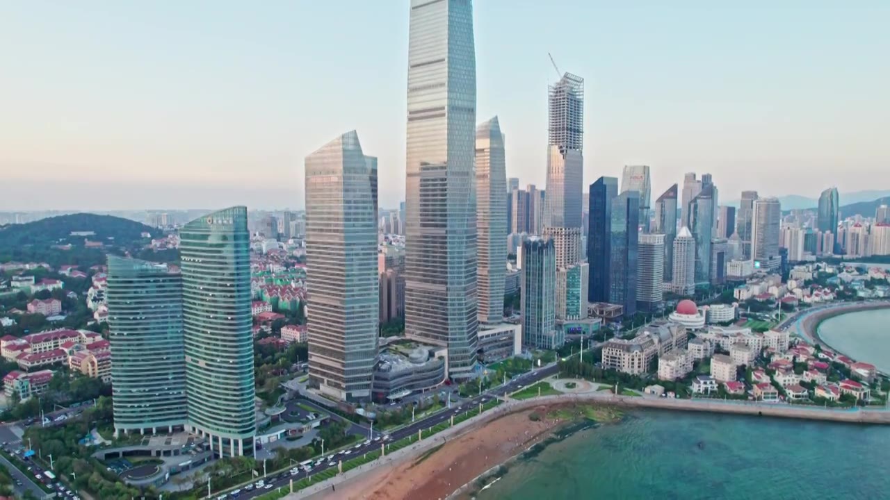 中国山东青岛浮山湾海景城市风光航拍视频素材