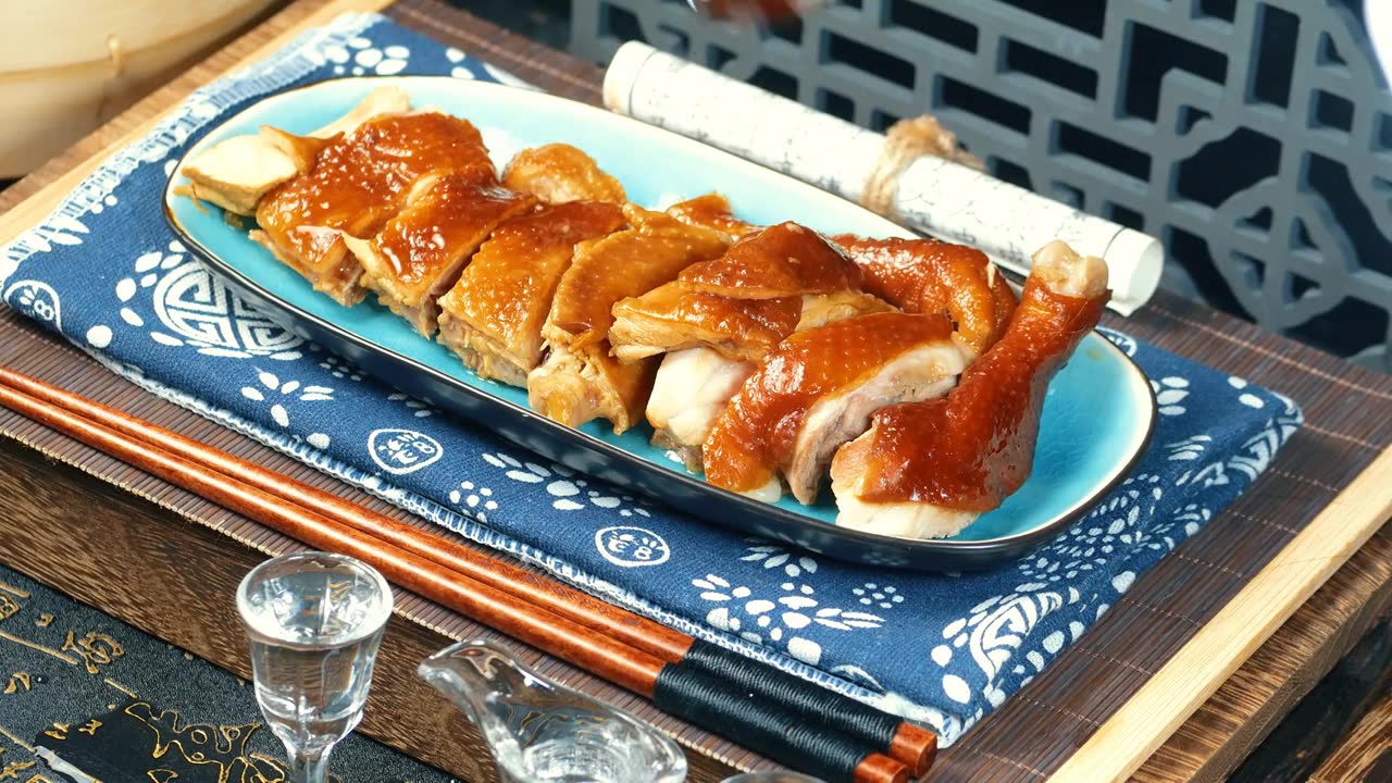 广府玫瑰酱油鸡充满醇香与滋味的经典广东菜肴独特的口感与香浓的风味嫩滑的鸡肉精心烹制酱油的浸润散发香气视频下载