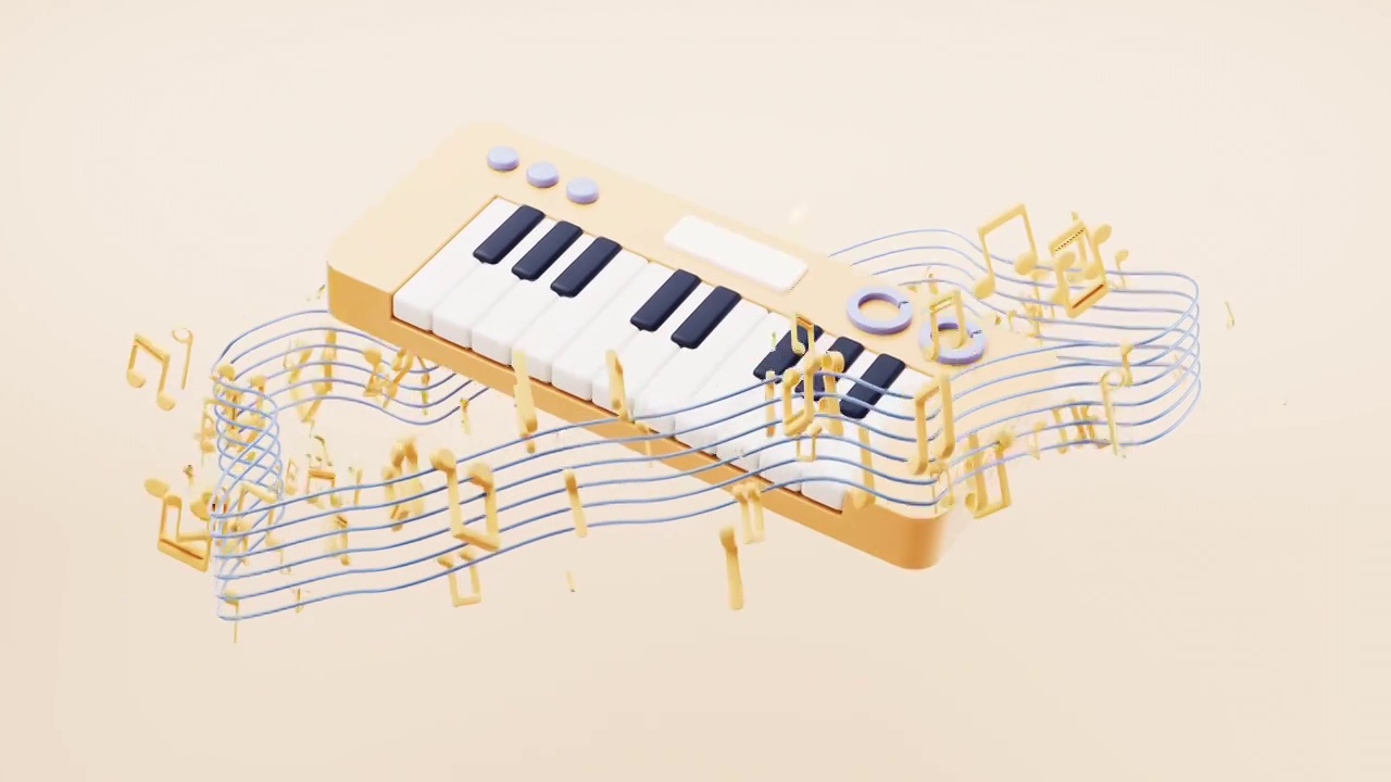 卡通风格演奏的乐器3D渲染视频素材