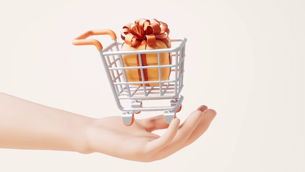 手部拿着的购物车循环动画3D渲染视频素材