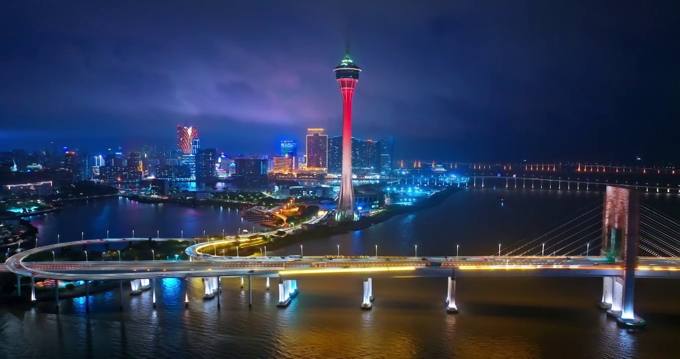 航拍澳门岛城市金融区天际线夜景视频素材