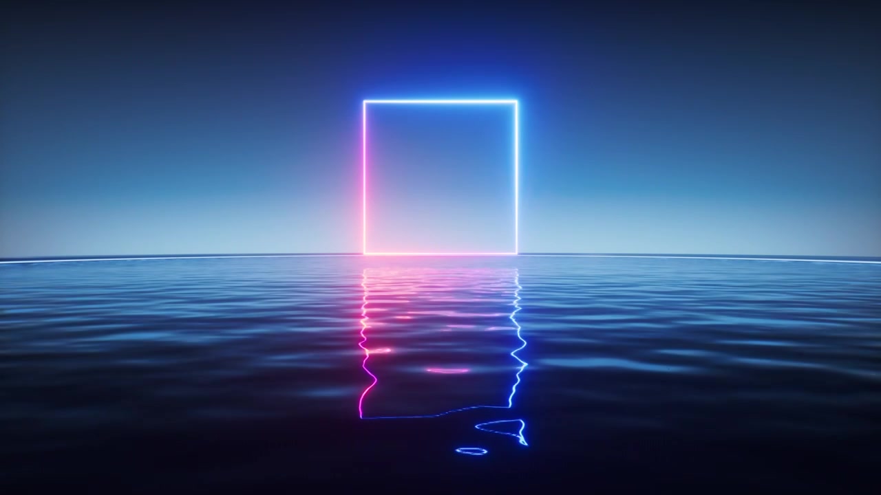水面上的霓虹灯光线条3D渲染视频下载