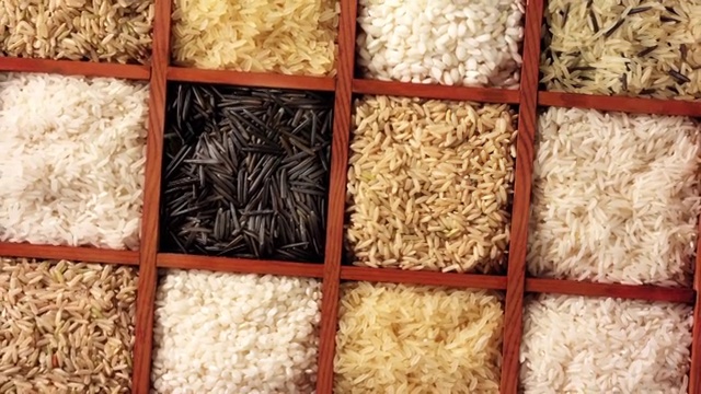 各种各样的大米在一个发芽盒视频素材