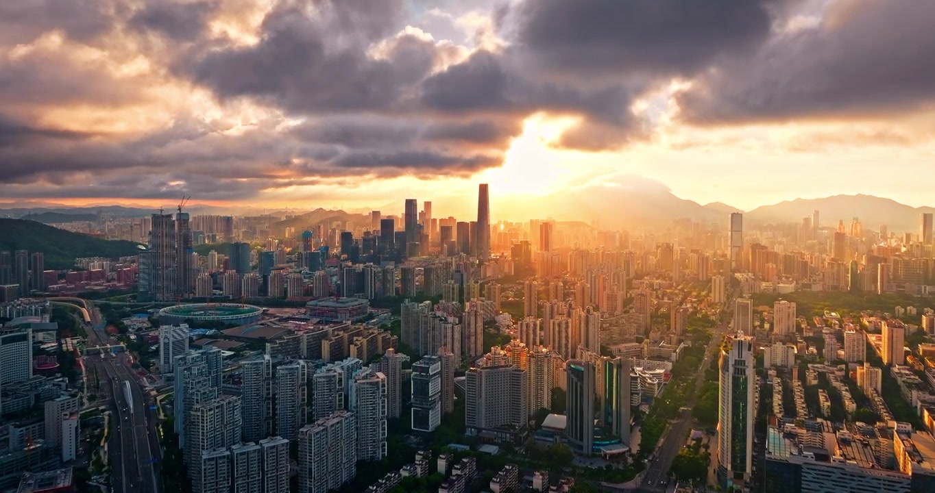 中国深圳城市天际线航拍,无建筑商标创意类视频视频下载