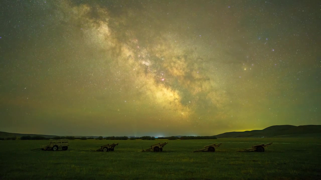 乌拉盖草原夜空银河延时摄影视频素材