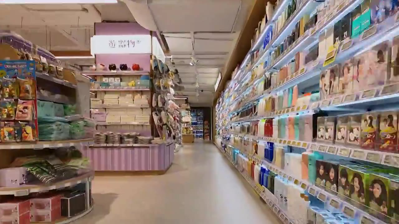 超市生活用品货架视频下载