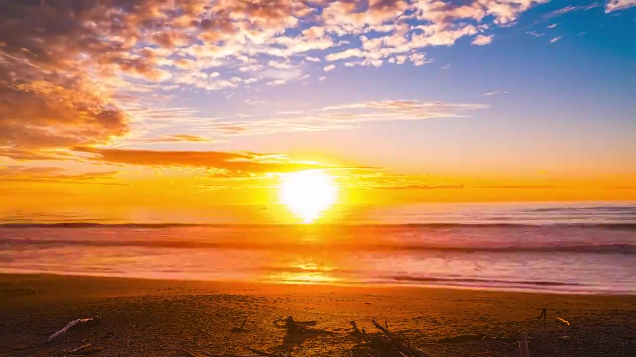 加州一号公路坎布里亚海滩金色日落风景延时摄影视频视频素材