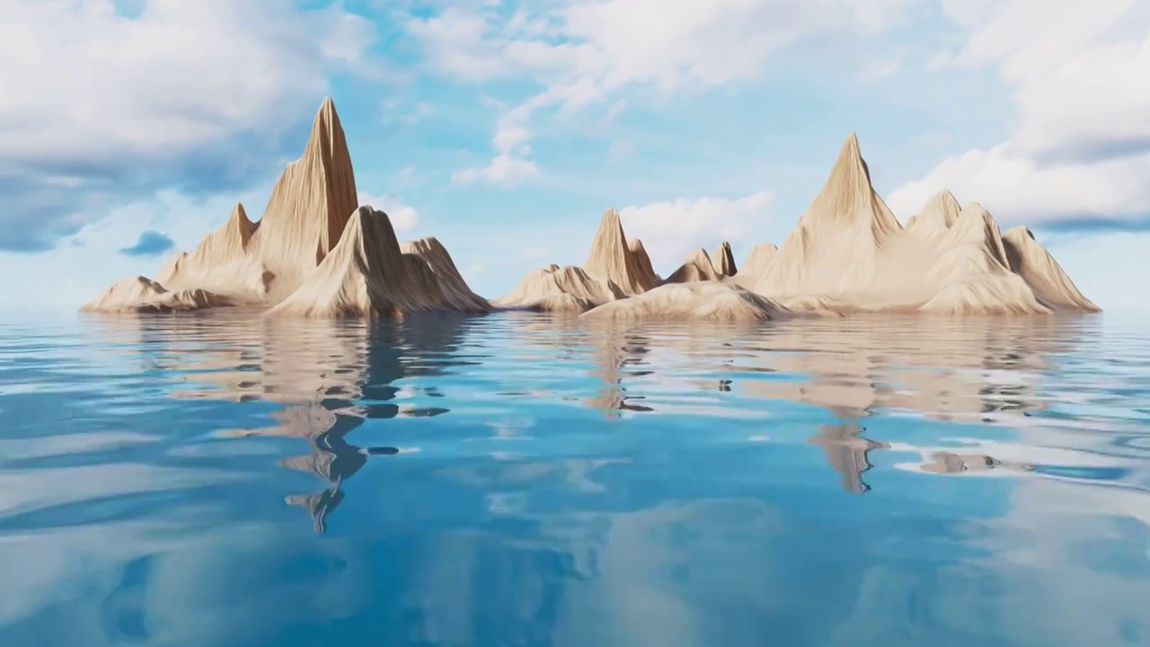 户外山脉地形与水面3D渲染视频素材
