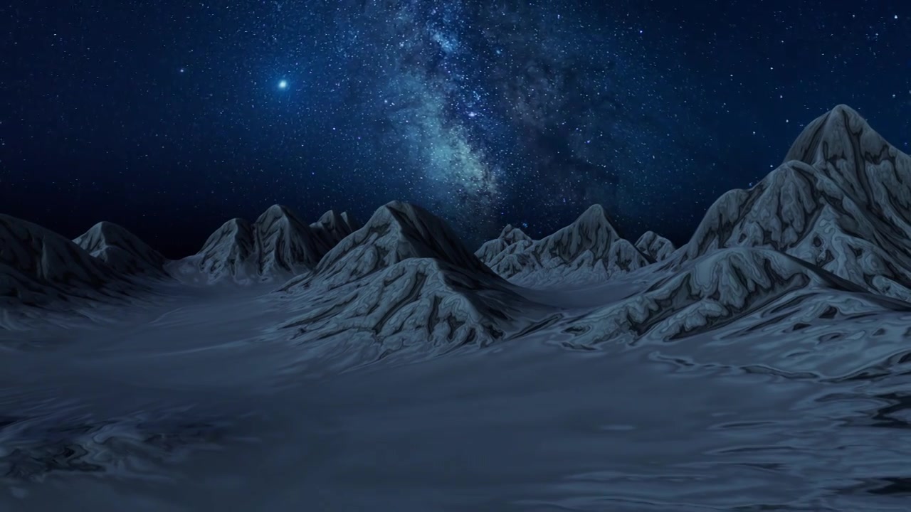 夜晚的山脉地形与夜空3D渲染视频下载