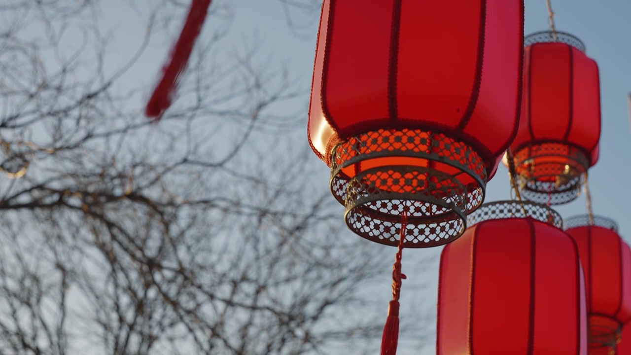 中国春节冬天户外灯笼庙会视频下载