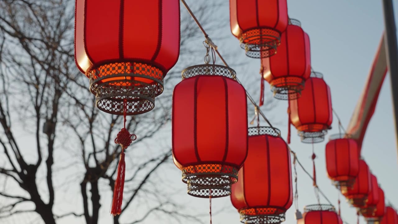 中国春节冬天户外灯笼庙会视频下载