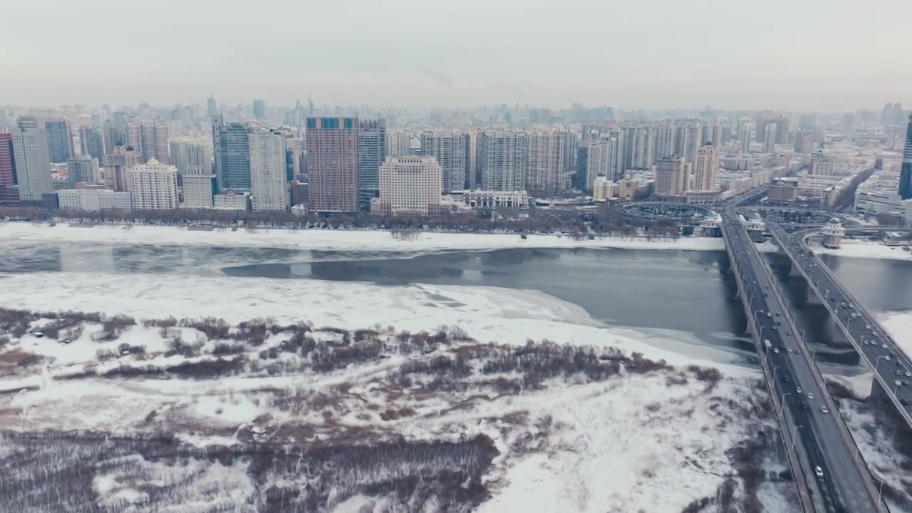 哈尔滨城市大景航拍视频素材