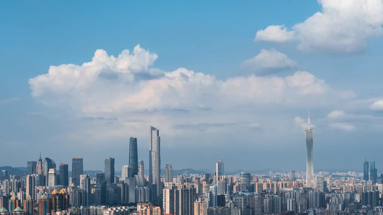 广州地标建筑蓝天白云延时视频素材