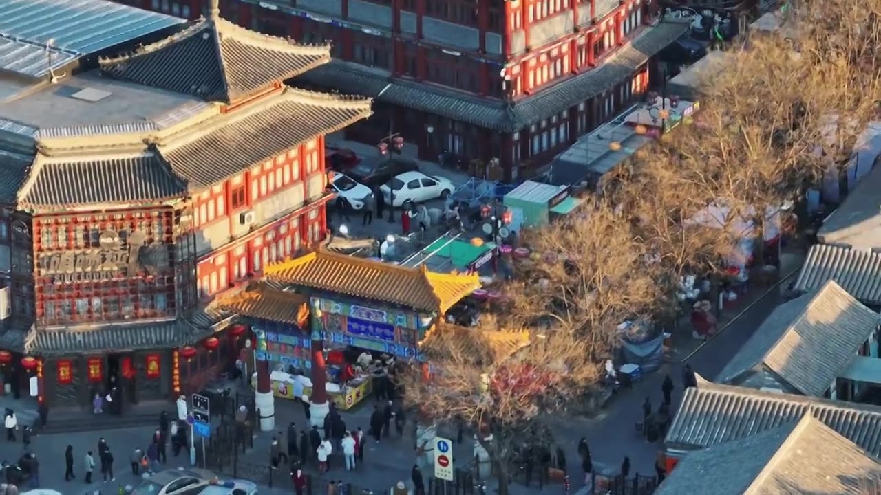 航拍天津杨柳青新年视频素材