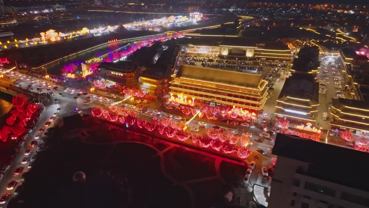 天津杨柳青古镇春节灯展航拍视频下载