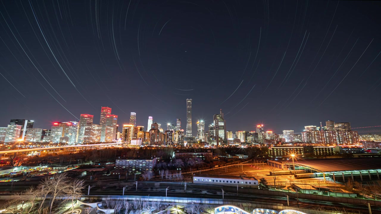 北京国贸CBD建筑群日转夜转星空转日视频下载