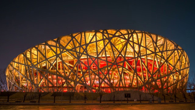 固定镜头 鸟巢中国国家体育场夜景延时摄影 The Bird Nest China national stadium timelapse视频下载