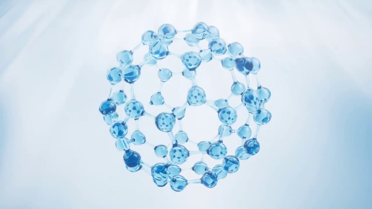 透明分子与蓝色背景3D渲染视频素材