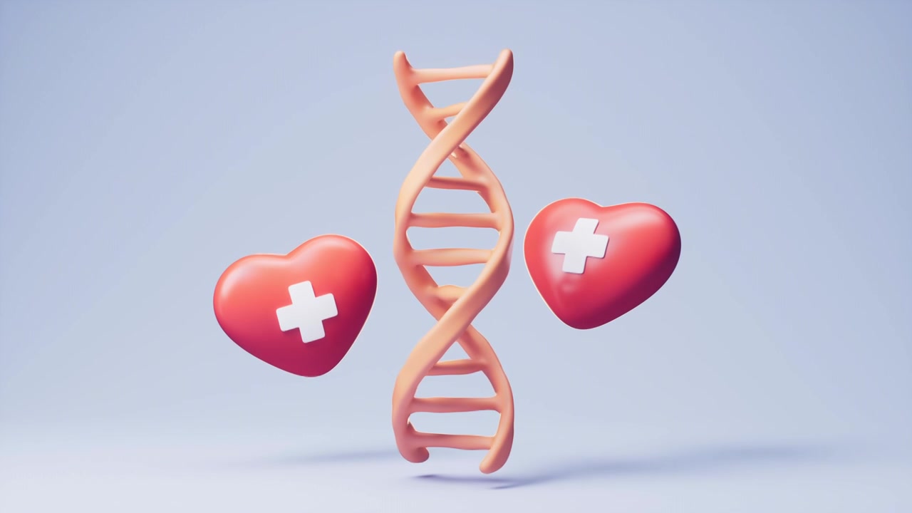 生物DNA与卡通医药医疗爱心3D渲染视频素材