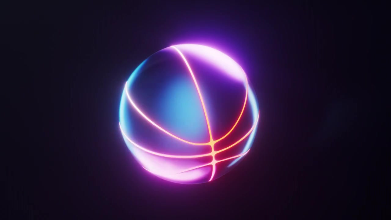 篮球与霓虹灯光效果循环动画3D渲染视频素材