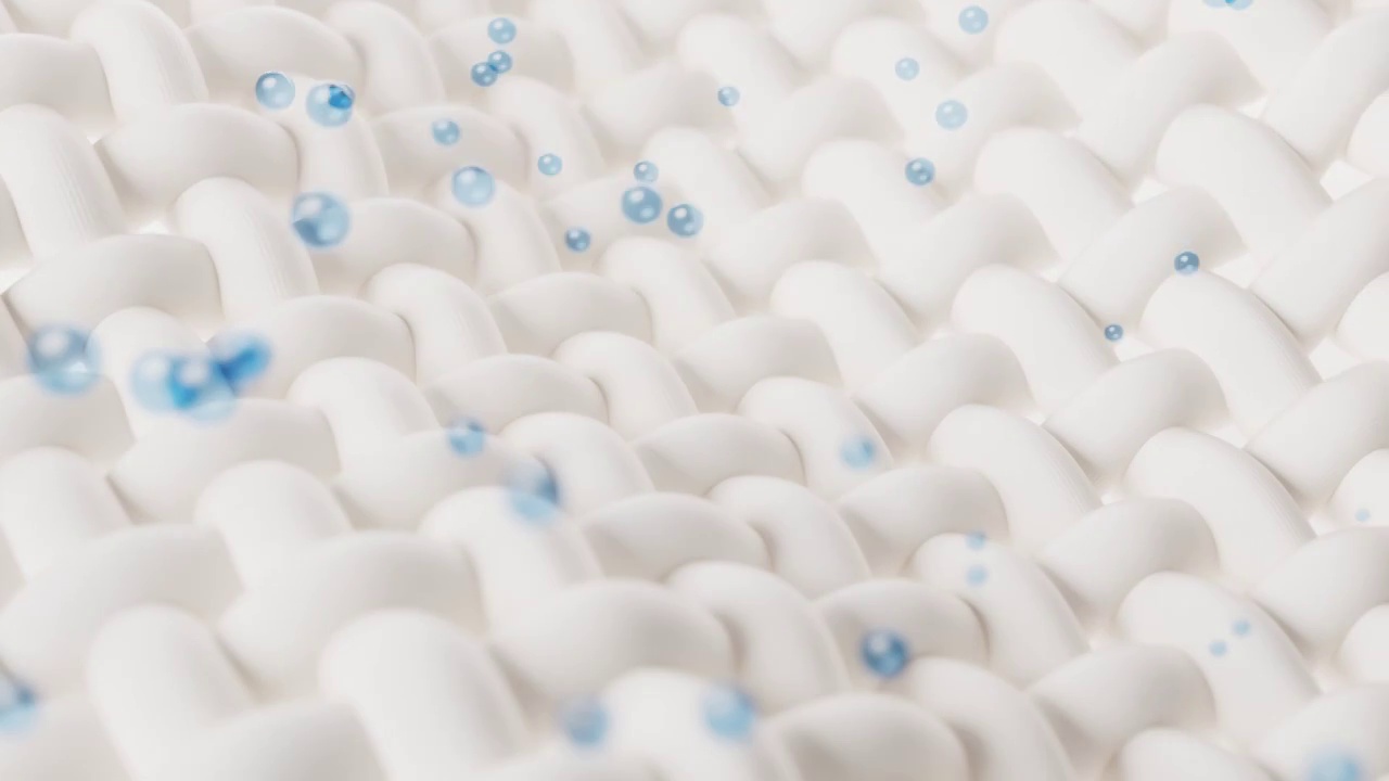 编织布料纹理与泡沫粒子3D渲染视频素材