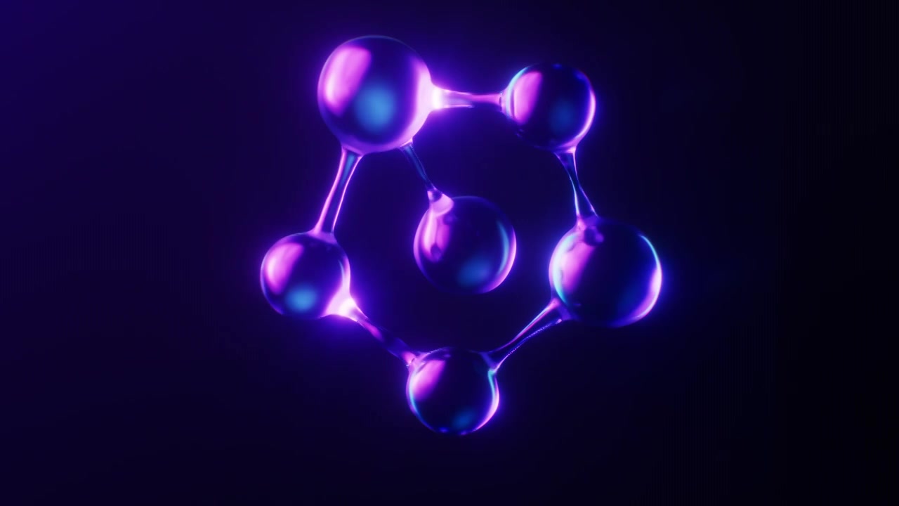 生物科技分子与霓虹灯光循环动画3D渲染视频下载