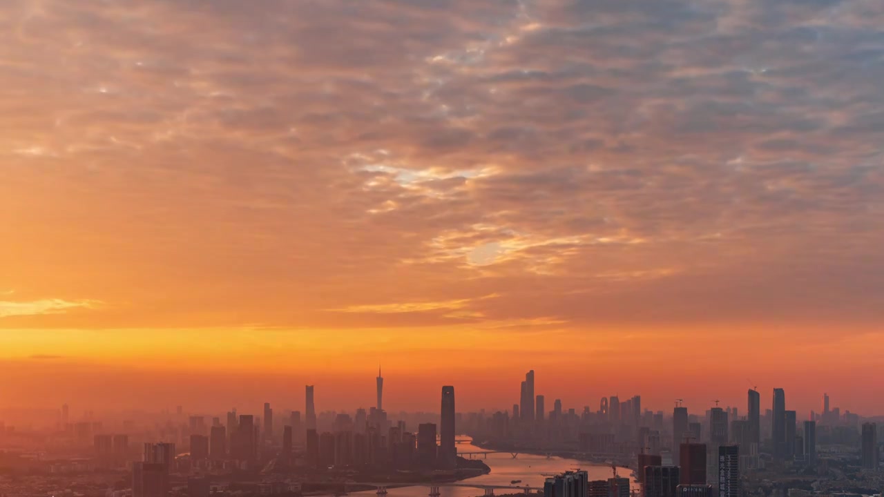 广州国际金融城与广州地标建筑的日落视频素材
